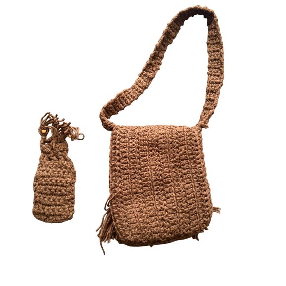 Handmade Crochet Brown Fringe Crossbody Bag & Pouch Set - Picture 5 of 7